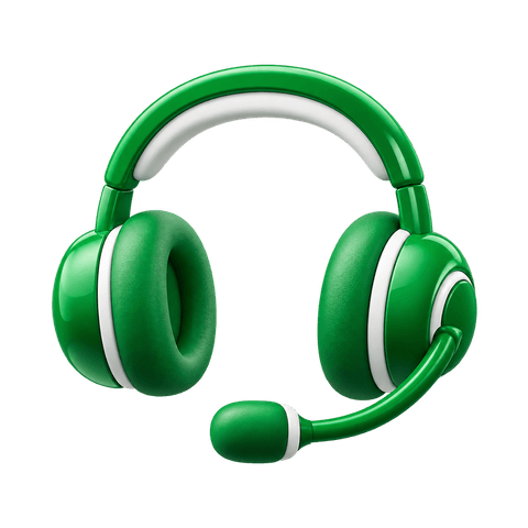 A glossy green support headset with a microphone.