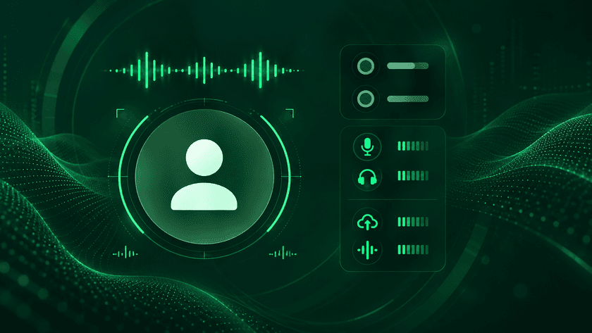 A dark green voice console with a caller avatar, a live waveform and call controls.