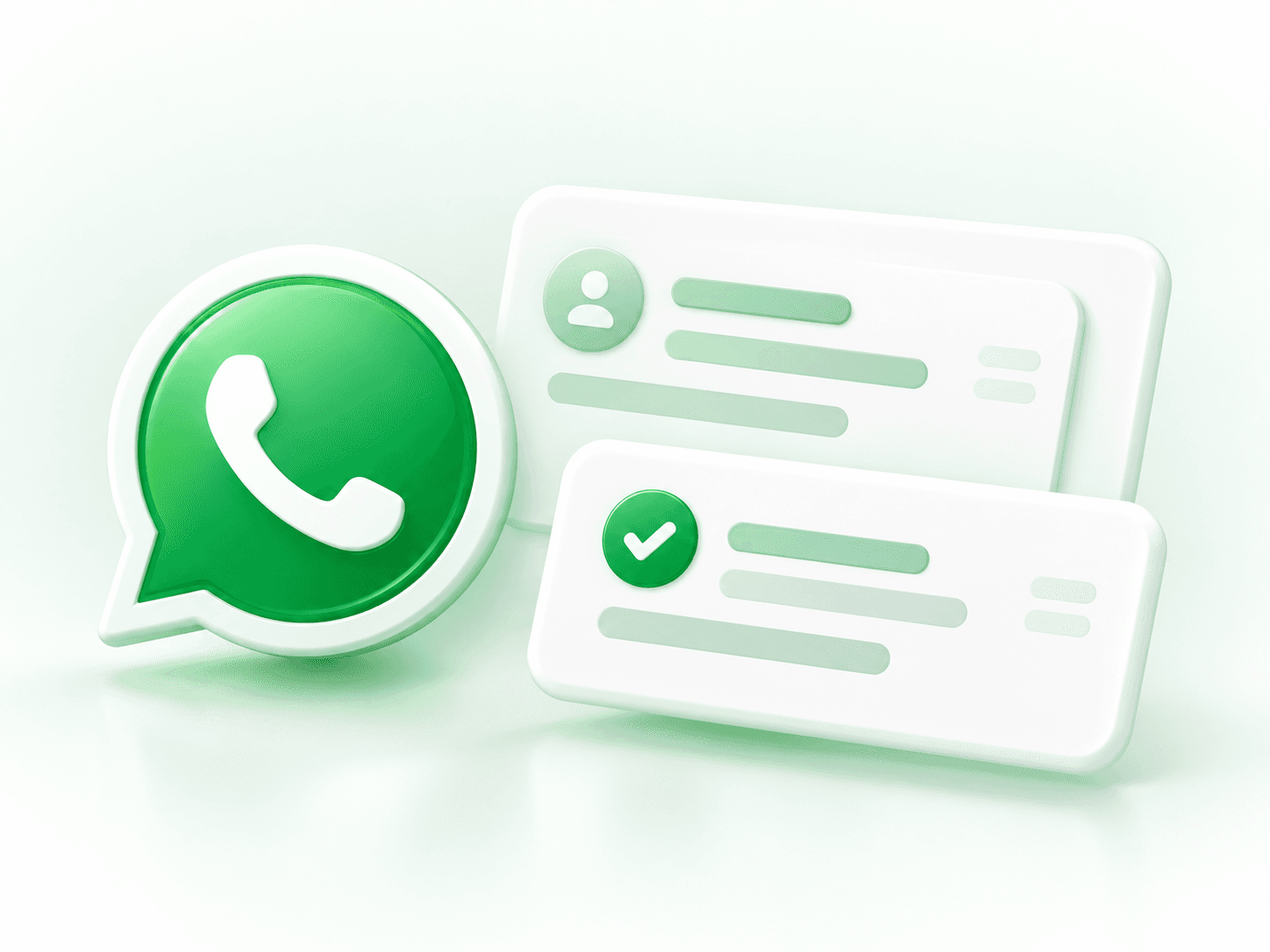 WhatsApp logo beside two message cards with a verified tick