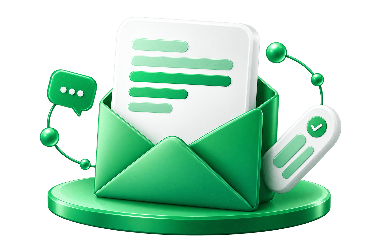 Open envelope with a message sheet and a verified tick