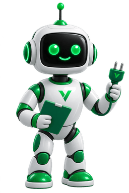 The Telvanta AI assistant holding a clipboard and a power plug.