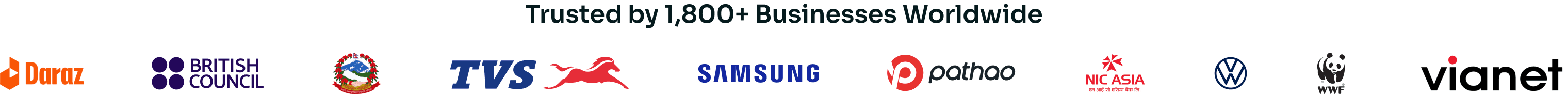 Trusted by 1,800+ businesses worldwide, including Daraz, British Council, TVS, Samsung, Pathao, NIC Asia, Volkswagen, WWF and Vianet