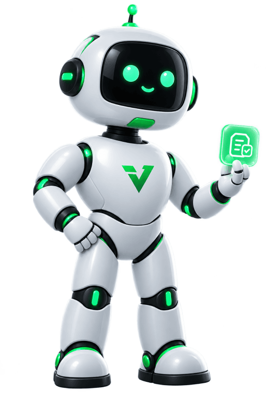 The Telvanta AI Agent holding a validated flow card.