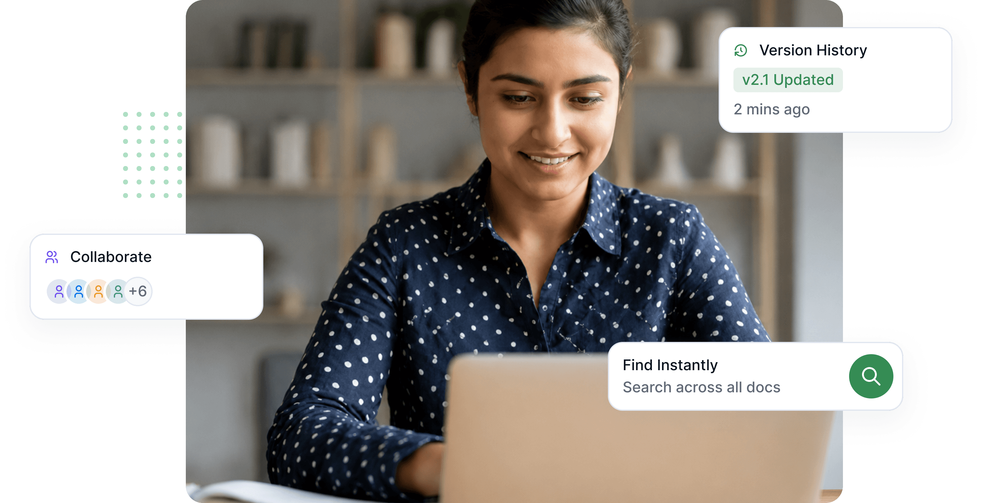 Version history, collaborator avatars and instant search callouts