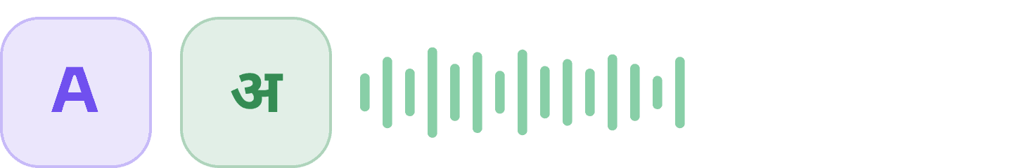 Latin and Devanagari script chips beside a speech waveform