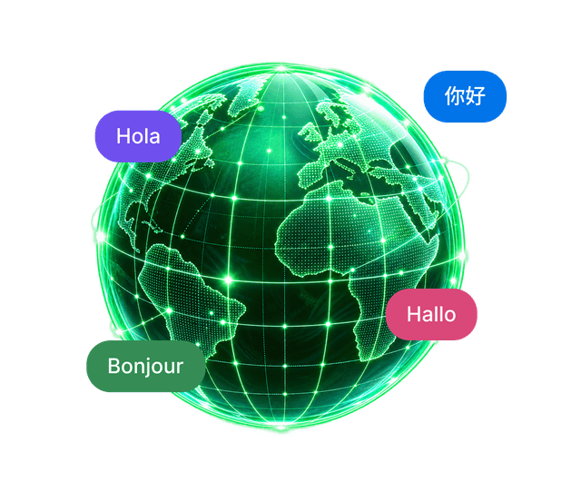 Globe ringed with greetings in several languages
