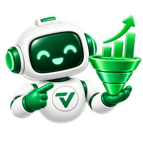 Robot agent pointing beside a green sales funnel