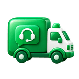 Green delivery truck with a headset badge