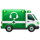 Green ambulance van with a headset badge