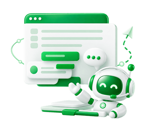 Telvanta robot waving beside a chat window full of message templates
