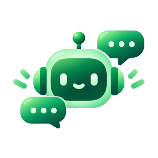 Robot head between two chat bubbles