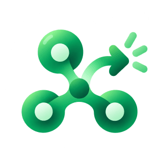 Three connected nodes with an outgoing arrow