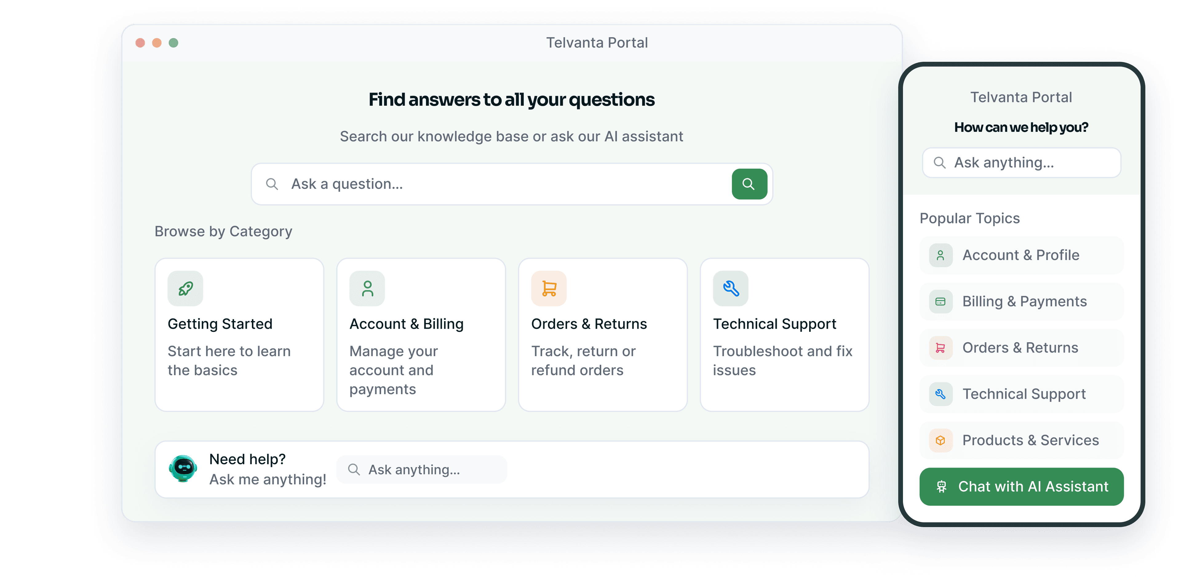 AI answering a customer question with cited knowledge base sources