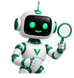 The Telvanta AI assistant holding a magnifying glass.