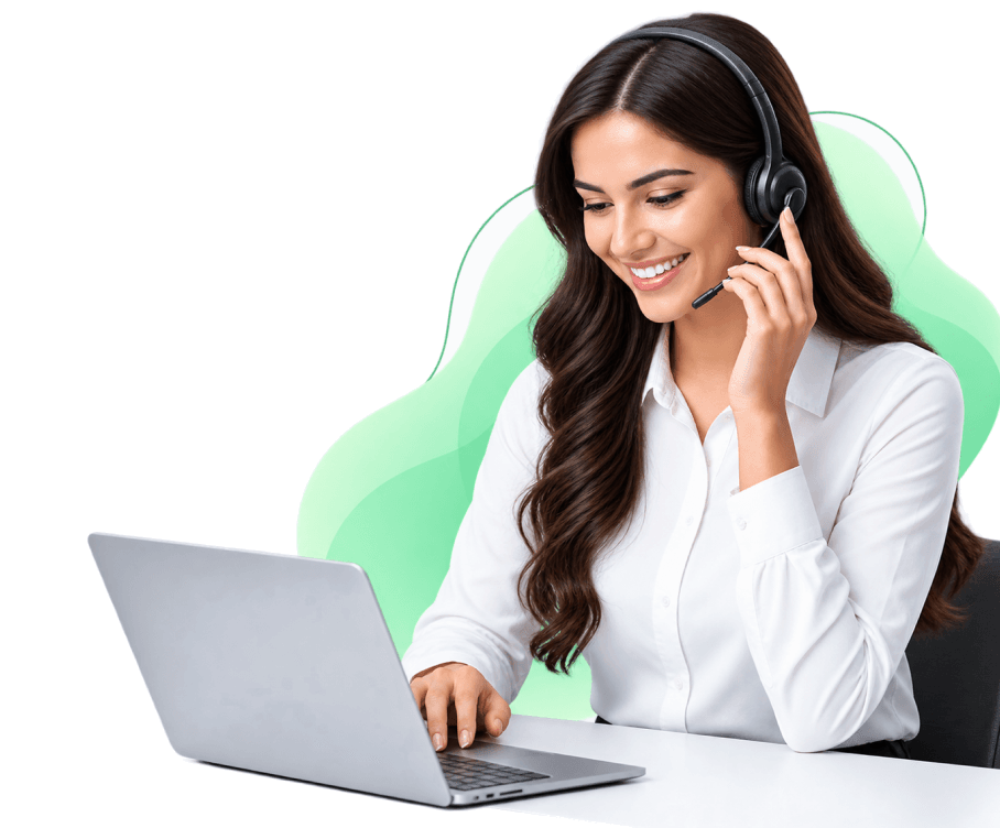 Support agent on a headset handling a call